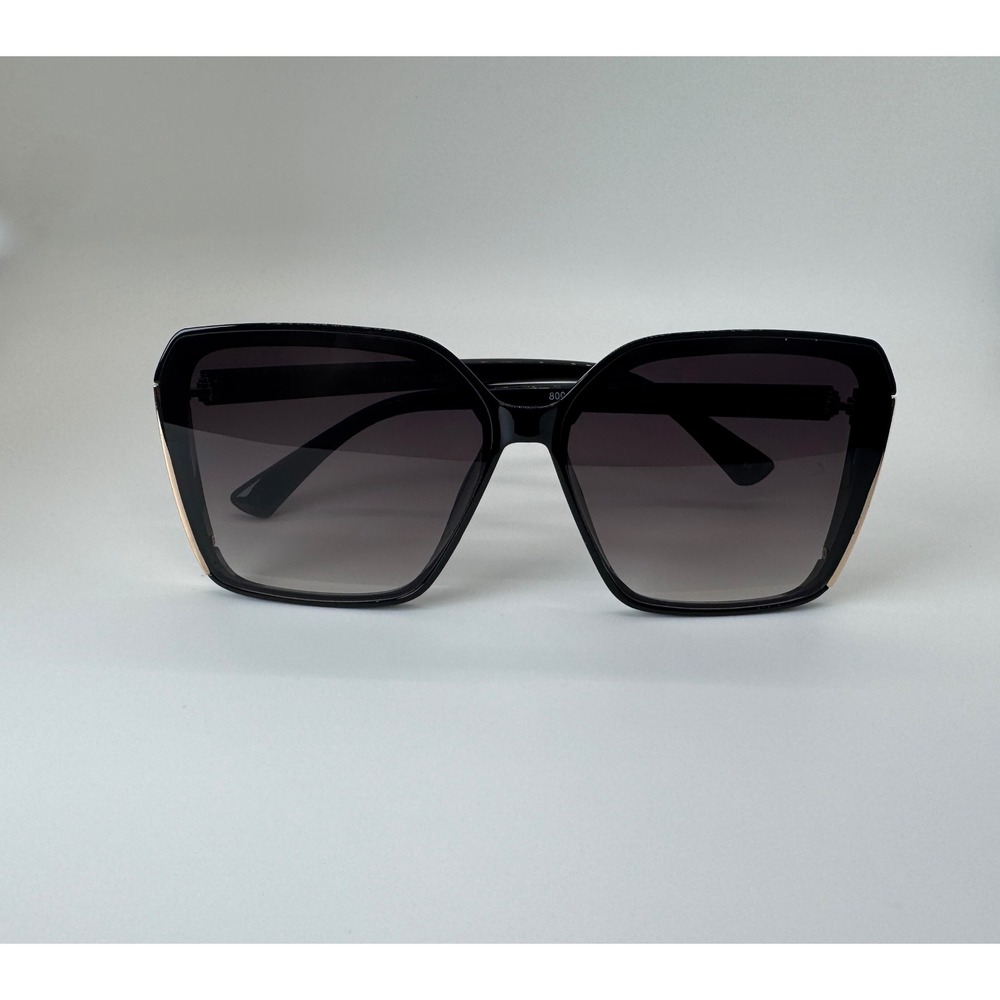 Frita Womens Oversized Square Sunglasses Black Gold Trim UV400 Gradient Lens